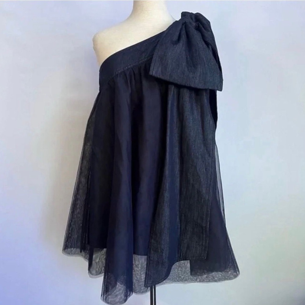 Anthropologie Navy One-Shoulder Dress